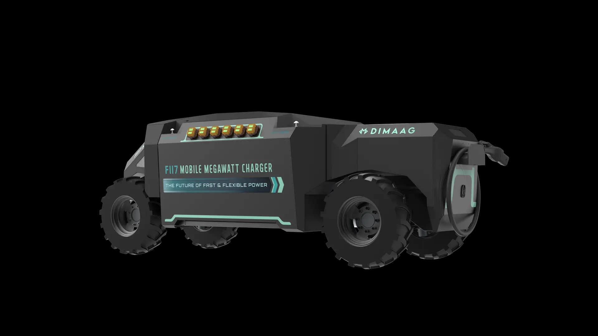 The Mobile Megawatt Charging System on its four-wheel-drive platform.